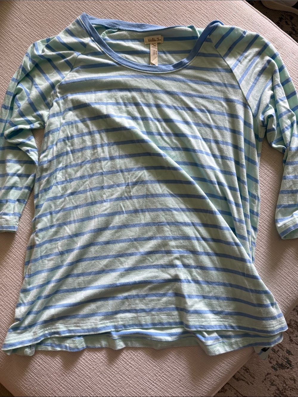 Matilda Jane Light Blue and Aqua Striped 3/4 Sleeve Top